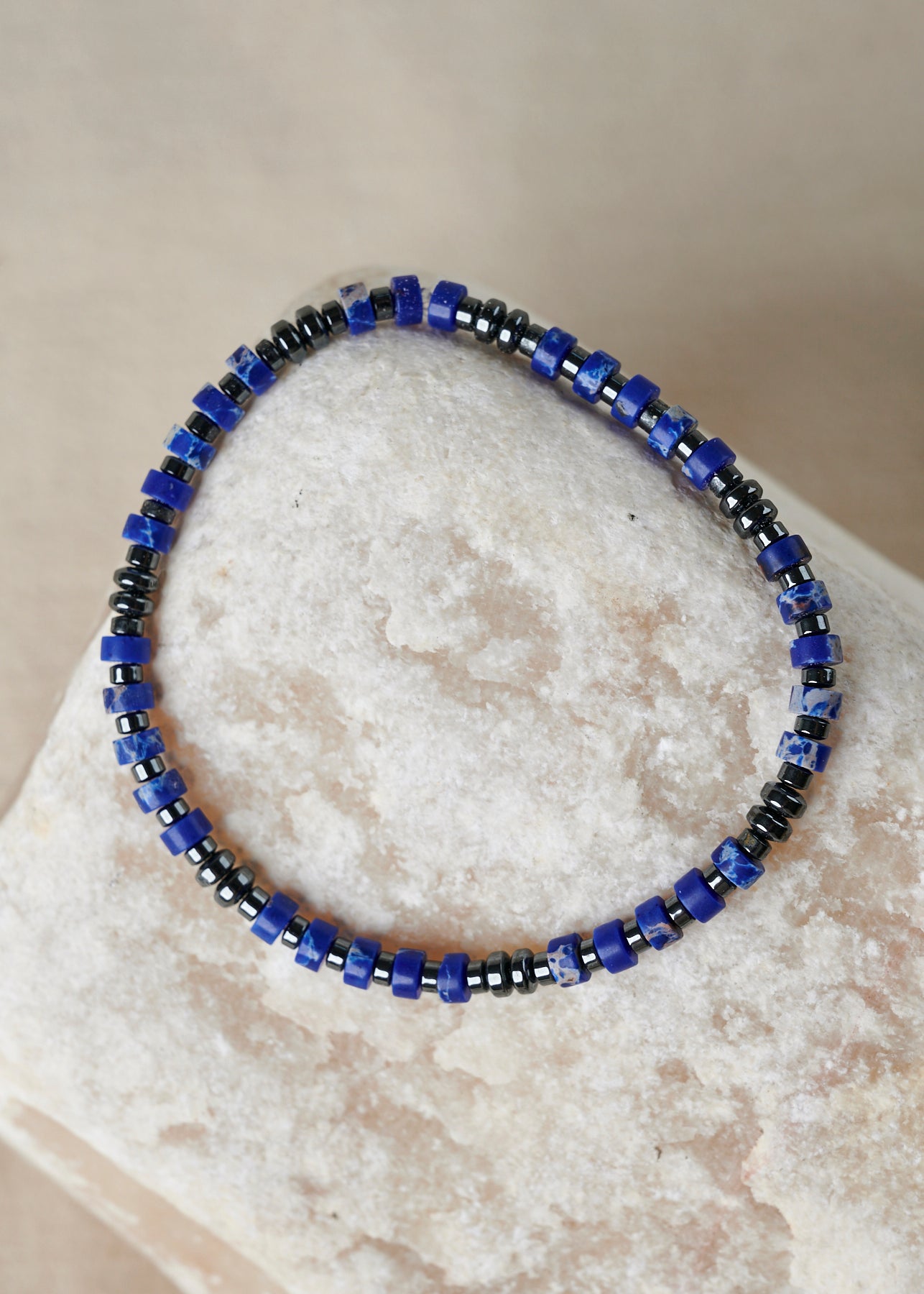 Blue Lapis and Charcoal Hematite Beaded Bracelet