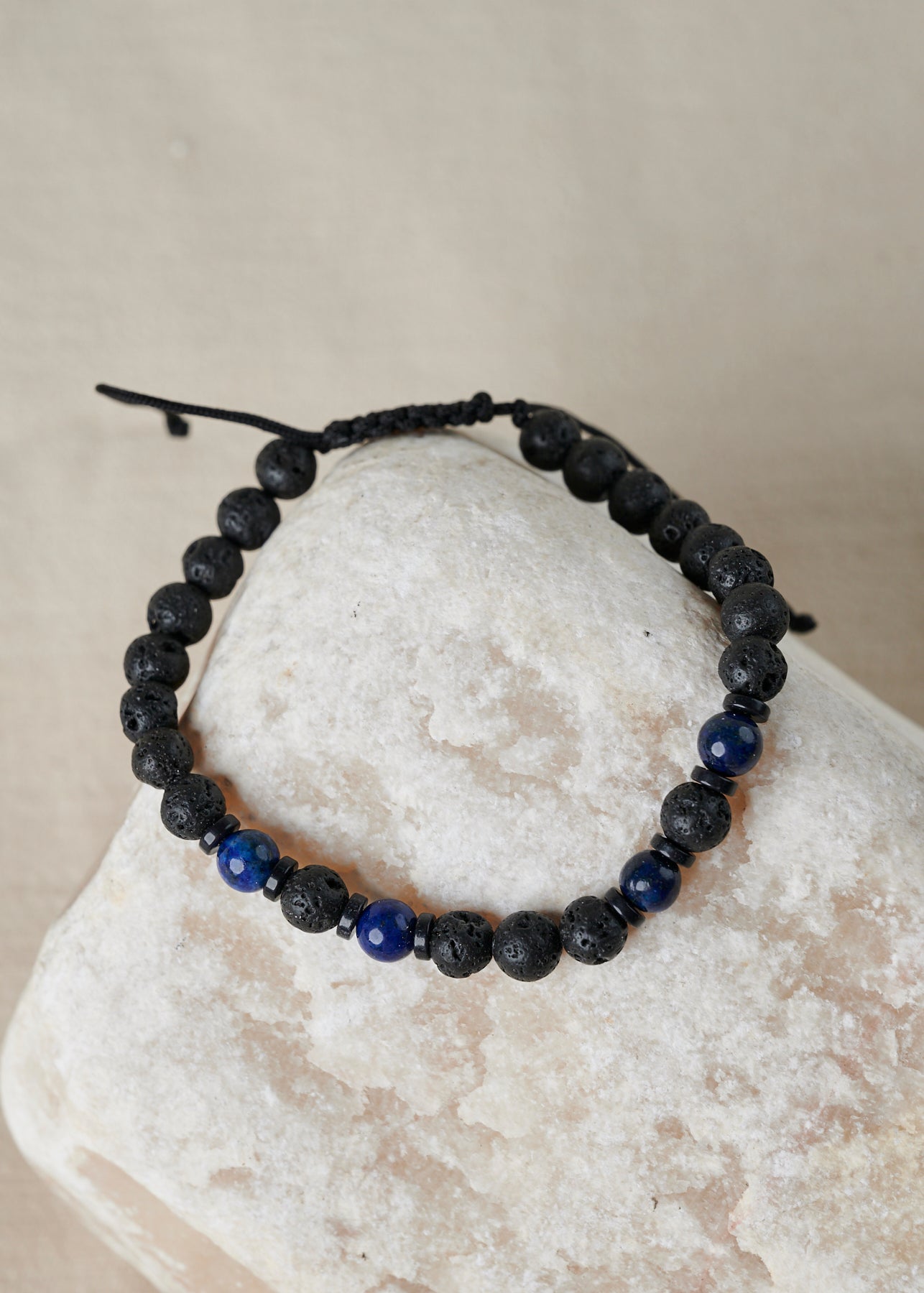 Black Lava and Blue Lapis Beaded Bracelet