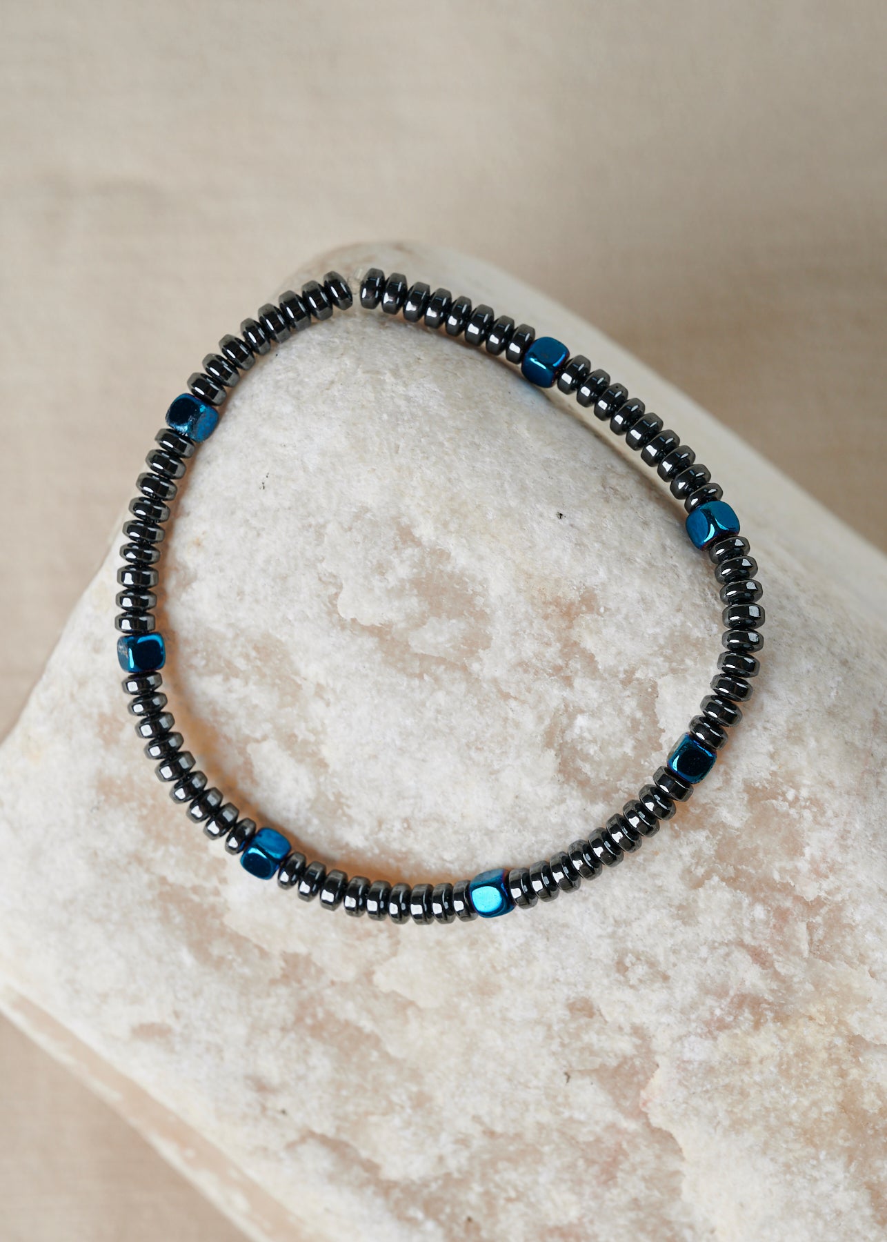 Charcoal and Blue Hematite Beaded Bracelet