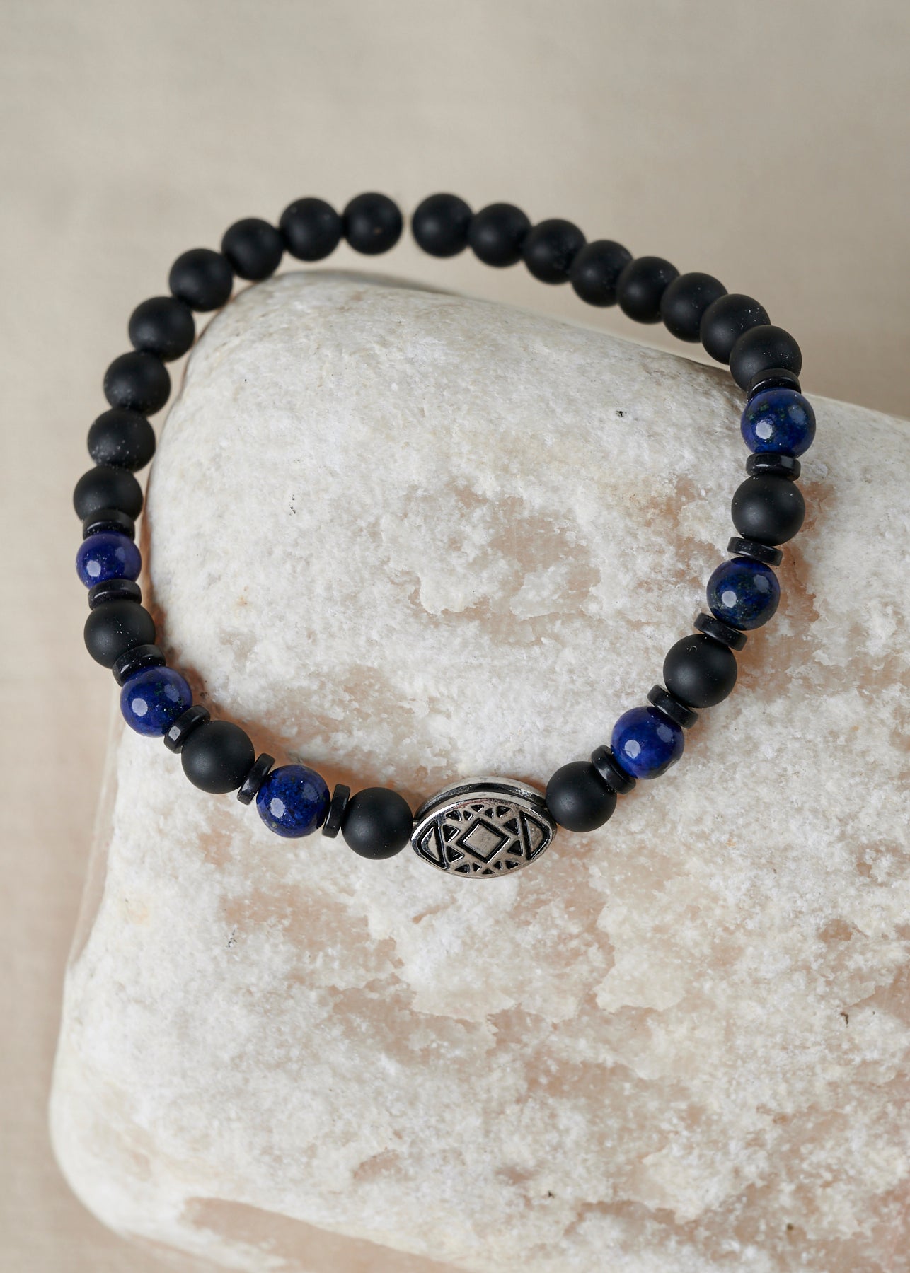 Black Onix and Blue Lapis Beaded Bracelet