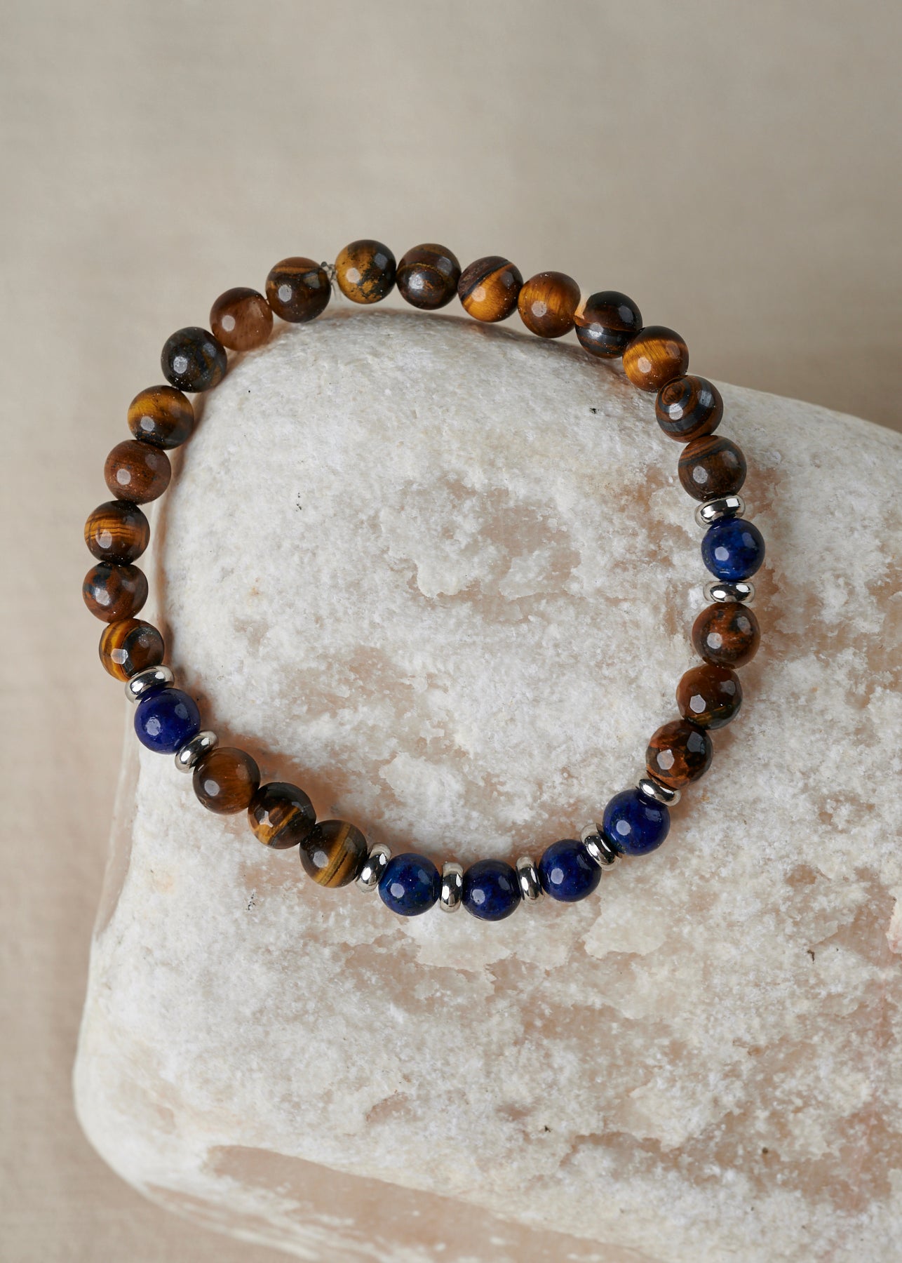 Brown Tiger Eye and Blue Lapis Beads Bracelet