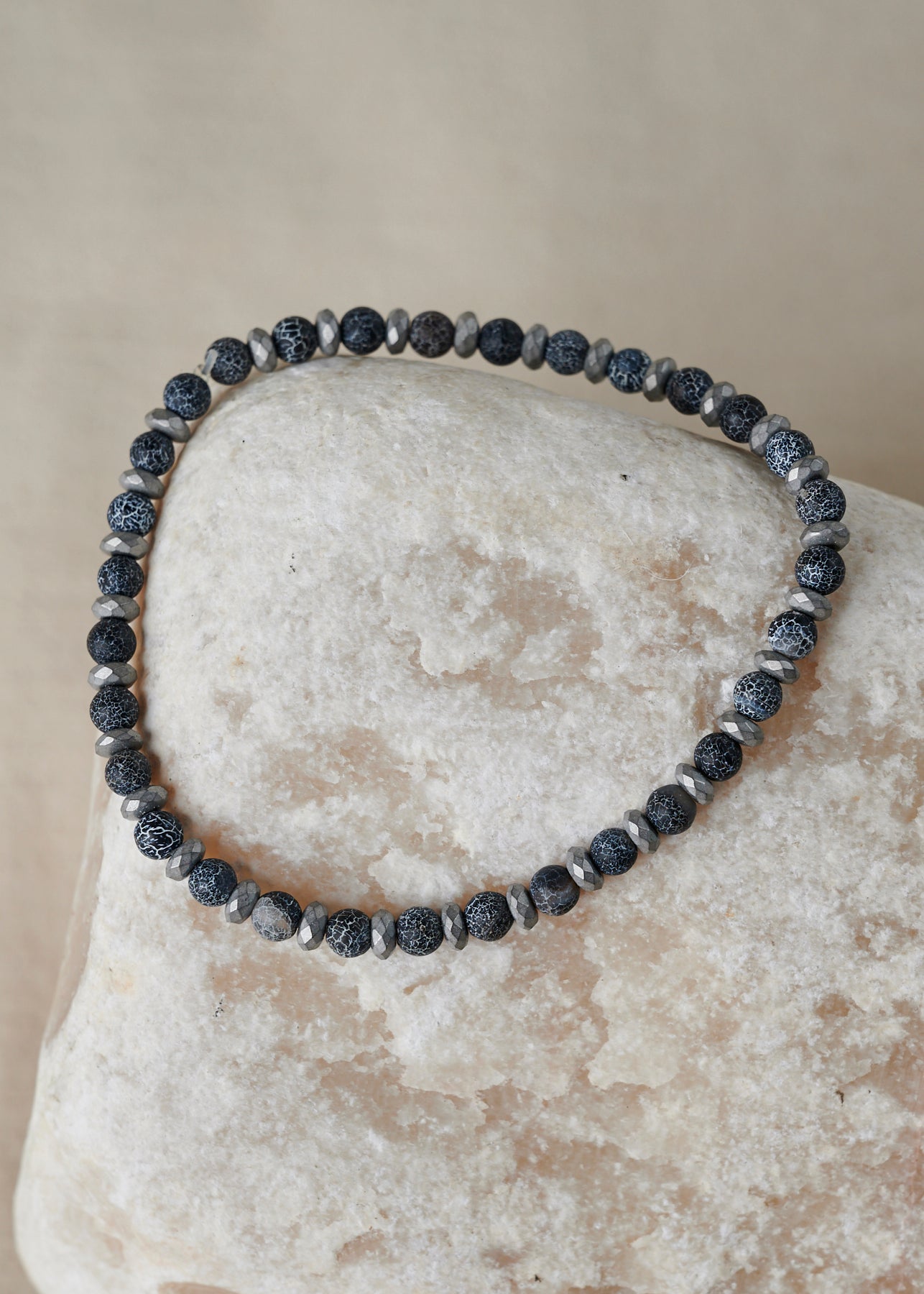 Gray Agate and Gray Hematite Beaded Bracelet