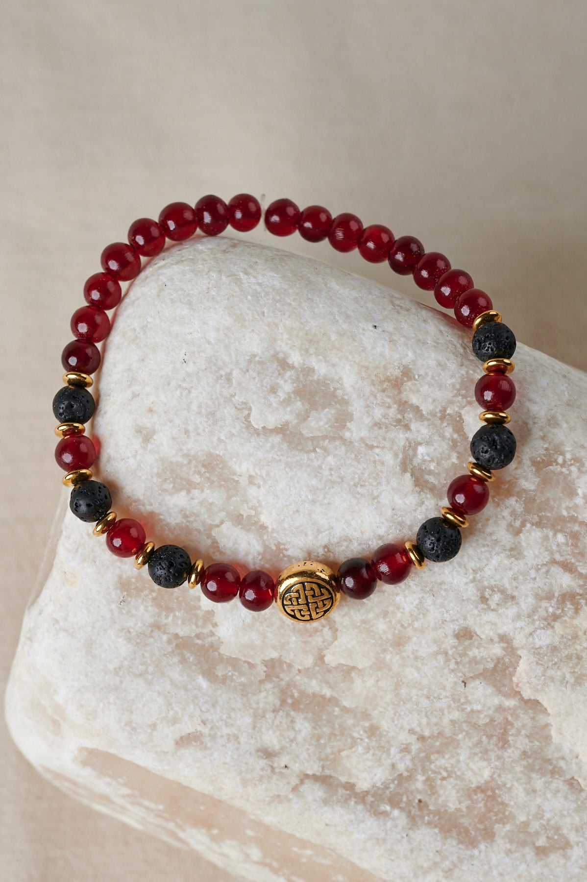 Red Horn and Black Lava Beads Bracelet