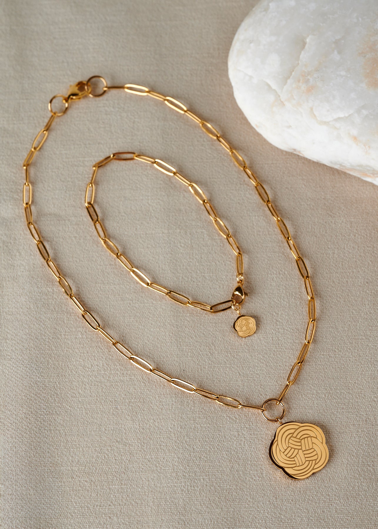 Majaca Signature Charm Bracelet in Gold Paperclip Chain