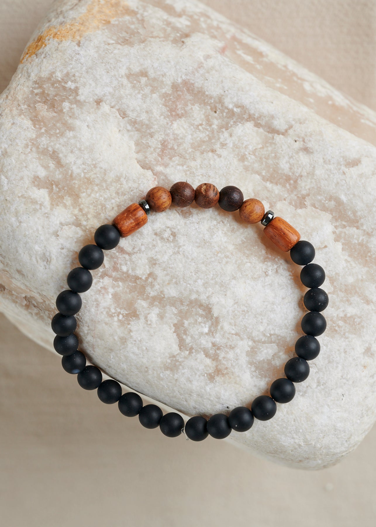 Black Onix and Wooden Beaded Bracelet