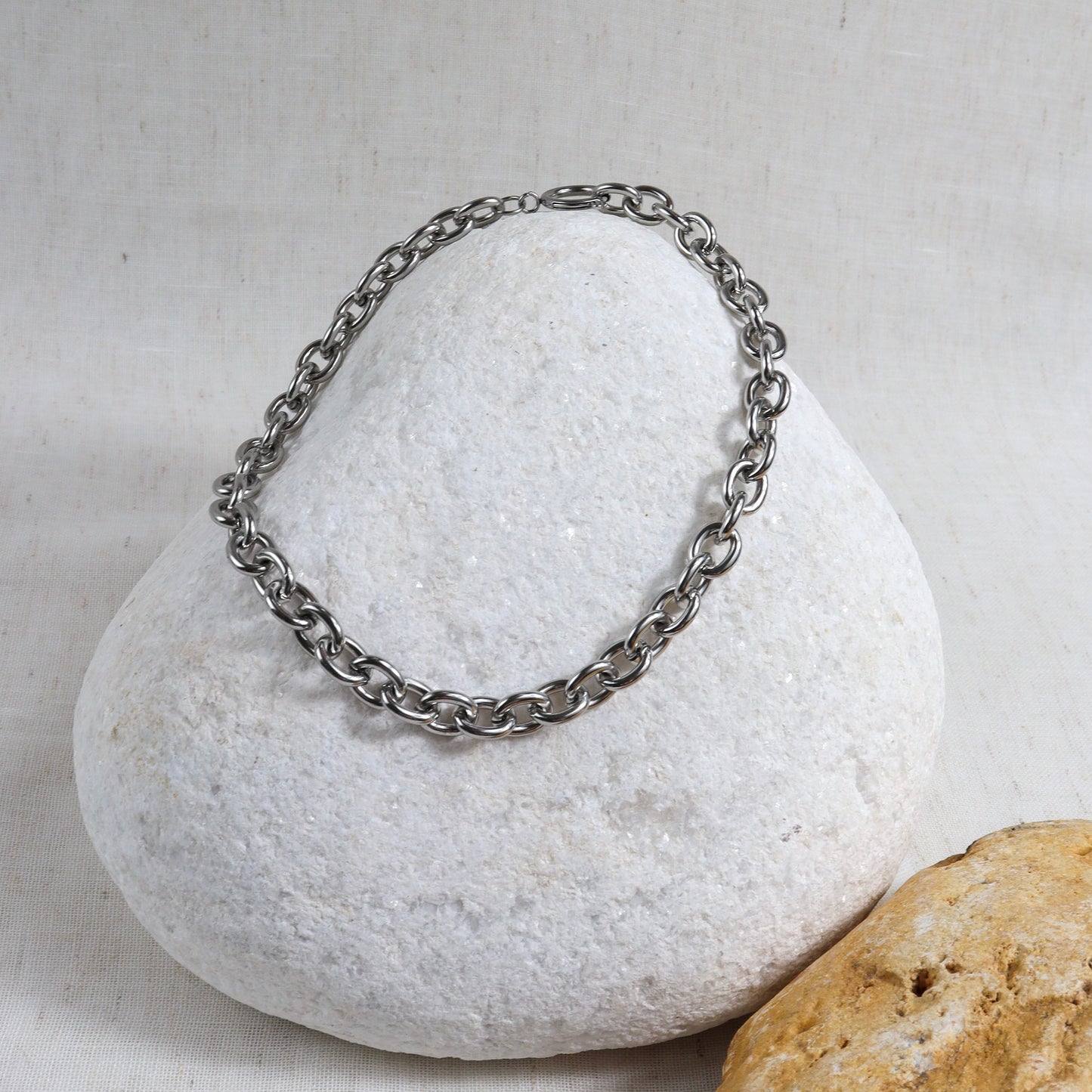 Cable Chain Choker Necklace in Silver