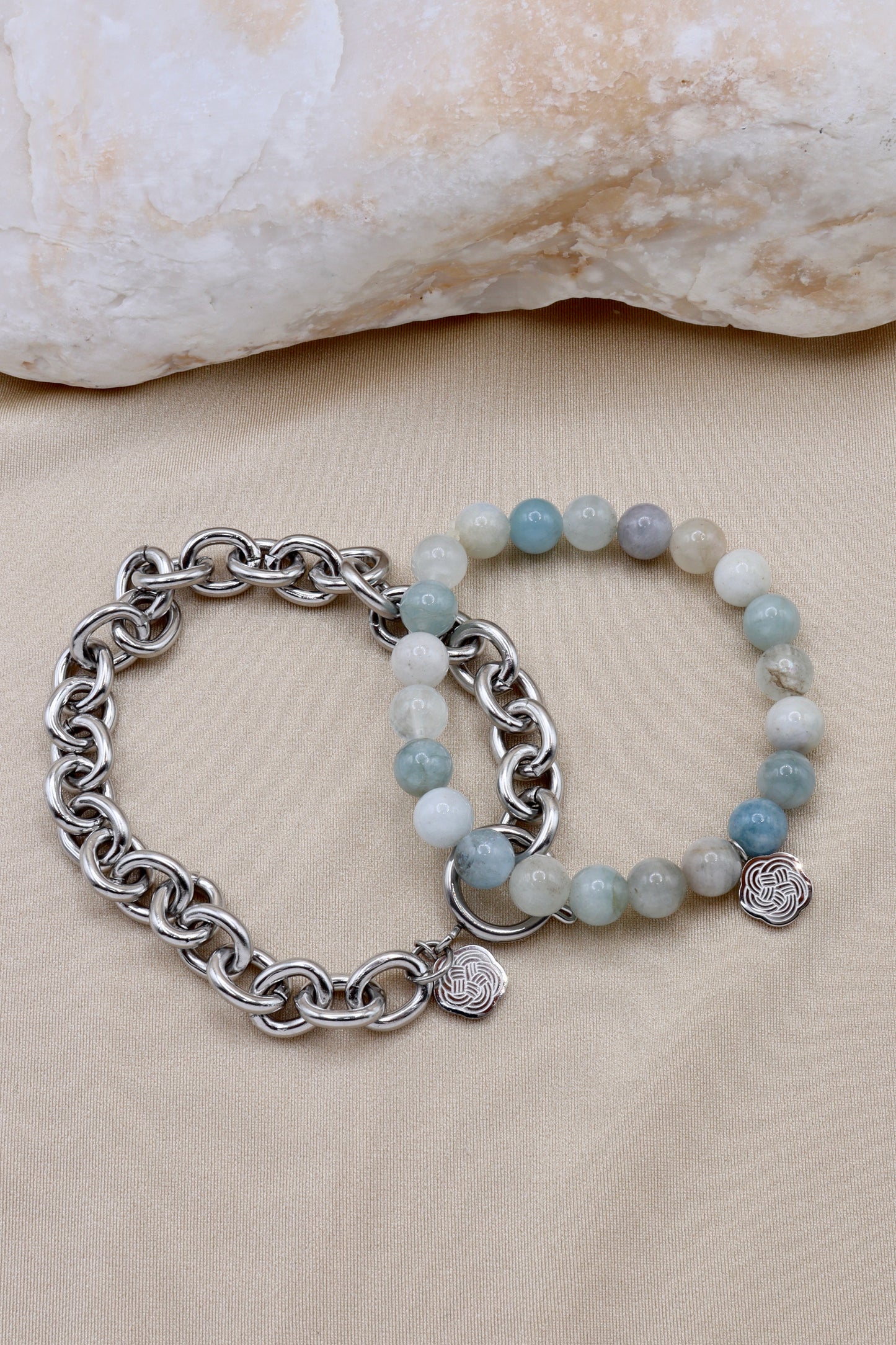 Aquamarine Bracelet with Majaca Charm Silver